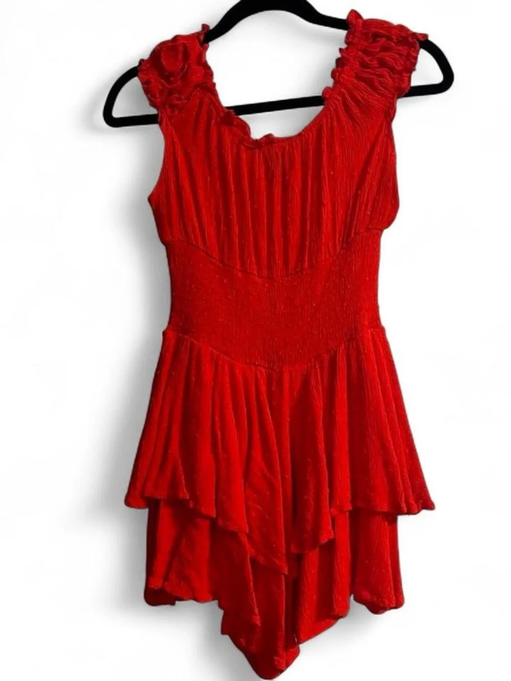 Red Ruffled Romper Mini Dress - Picture 3 of 3